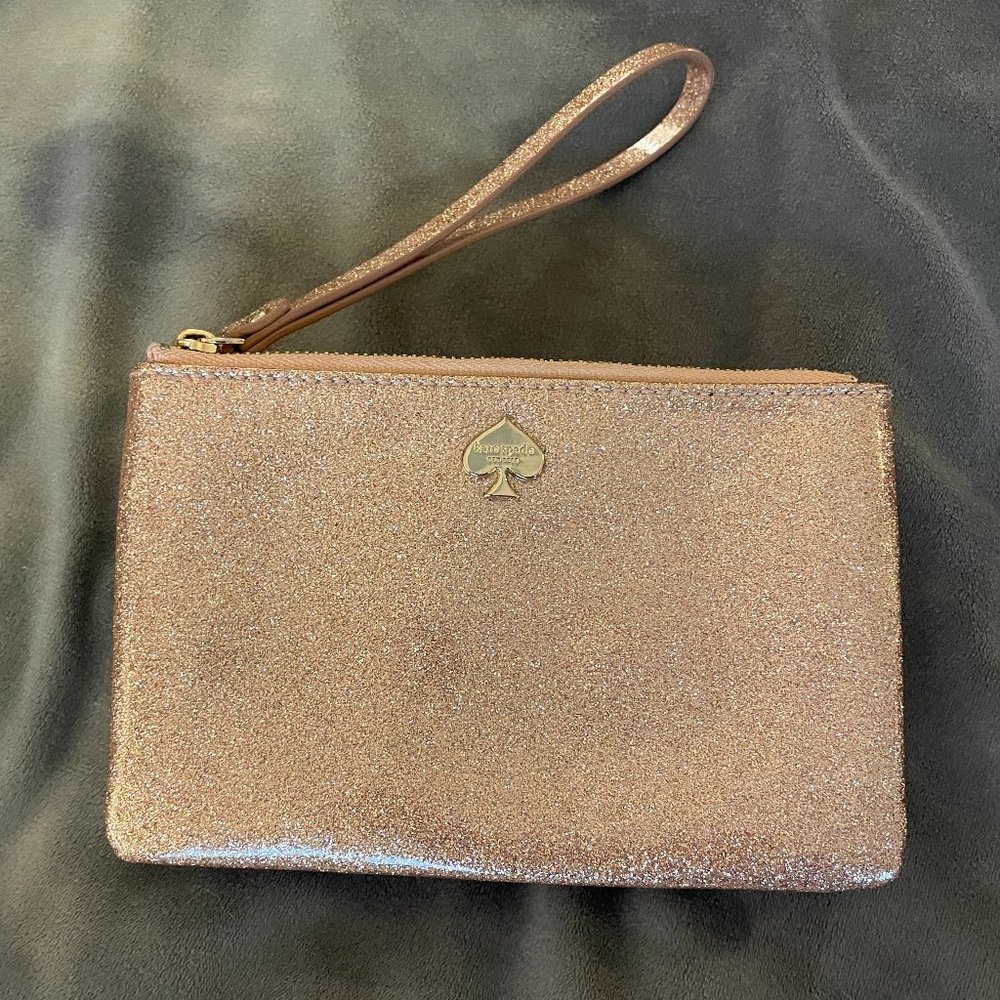 Glittery Pink Zippered Wristlet Kate Spade
